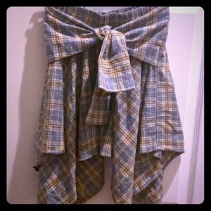 Tie front plaid skirt